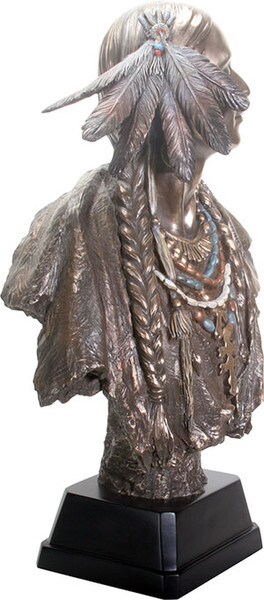 Large Native American Indian Woman Bust Statue Side View of head